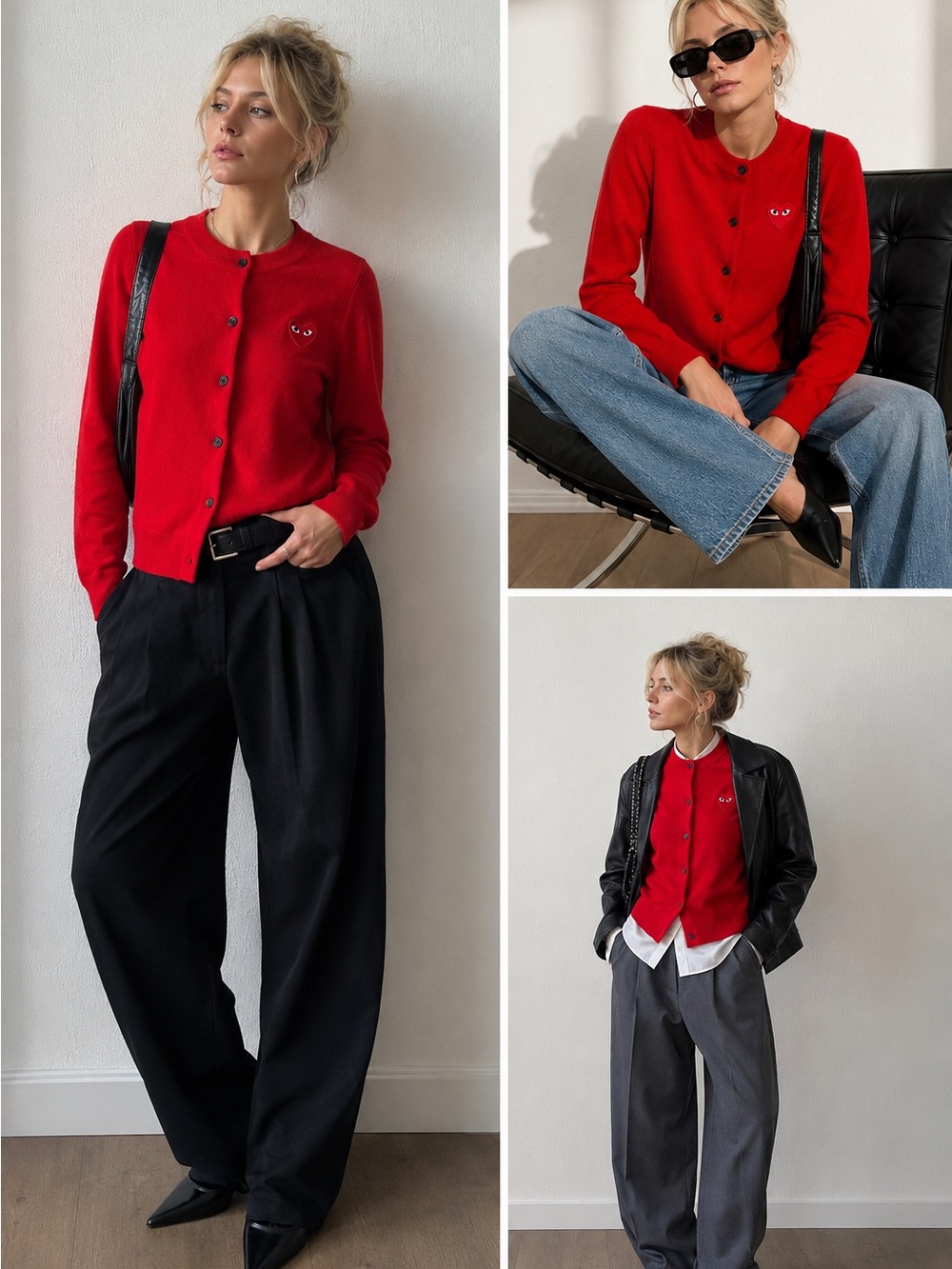 Comme des Garçons PLAY Red Cashmere Heart Cardigan Size M